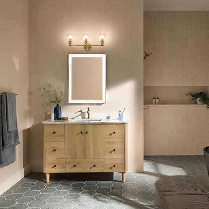 Kichler Gioe 24.25" 3-Light Vanity Light with Clear Fluted Glass in Champagne Bronze, Damp Rated, for Bathroom, Powder Room, Over a Mirror, (24.25" W x 10.5" H), 55226CPZFLU