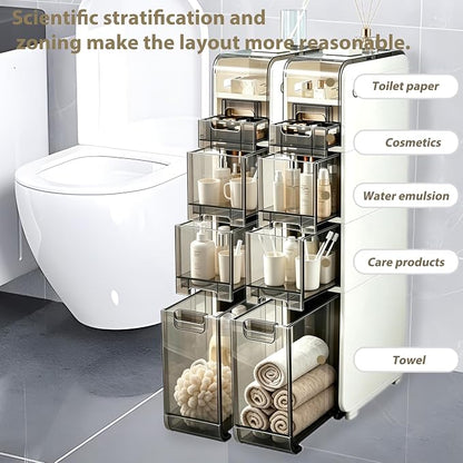 BGYMF 4-Tier Slim Bathroom Storage Cabinet,Narrow Rolling Storage Cart | Ultra Thin Slim Cabinet for Bathroom,No installation required,White Plastic Organizer for Small Spaces, Bathroom, Corner