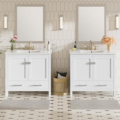72" White Bathroom Vanity with Double Sink, 72 Inch Bathroom Vanity Set with Double Vanities (Separate), 2 Bathroom Vanities with Sink, Storage Shelf, and Divided Drawers (Mirror not included)