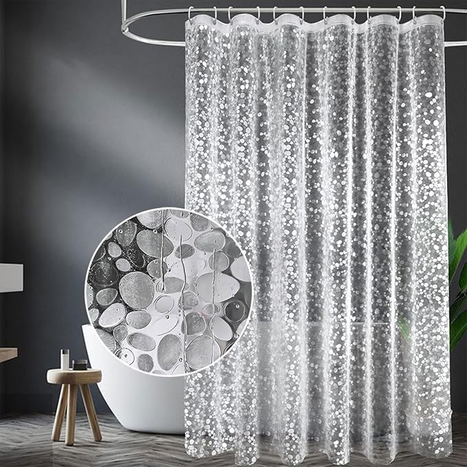 96 inch Wide Shower Curtain Liner with Magnets on Bottom, Extra Wide Size Premium 8G Cobble Pattern Non-Toxic Waterproof Easy Care and Eco-Family (96W x 72H)
