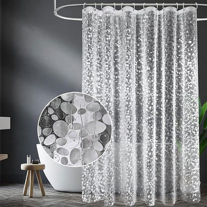 96 inch Wide Shower Curtain Liner with Magnets on Bottom, Extra Wide Size Premium 8G Cobble Pattern Non-Toxic Waterproof Easy Care and Eco-Family (96W x 72H)