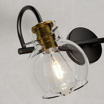 4 Light Bathroom Light, Brushed Gold and Black Vanity Lighting Fixtures, Bathroom Wall Mounted Sconces Vanity Lights Over Mirror with Globel Glass Shade, E26 Base