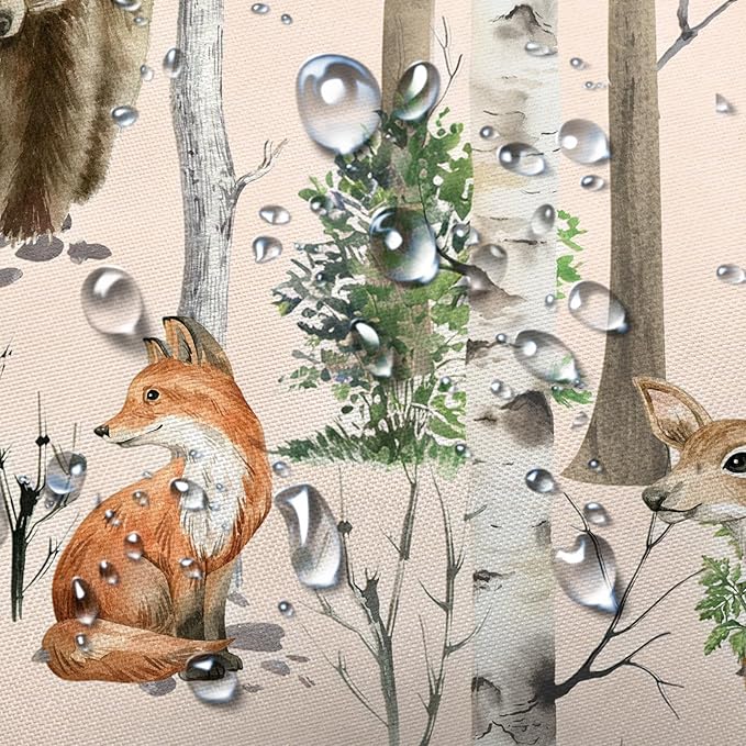 JAWO Rustic Forest Shower Curtains, Lodge Cabin Woodsy RV Shower Curtain, Wildlife Animals Woodland Campers Camping Bathroom Set with Hooks, 54x72 Inch, LightPink