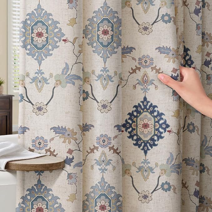 Boho Floral Shower Curtain, Vintage Cottage Core Shower Curtains for Bathroom, 72Wx72H Inch