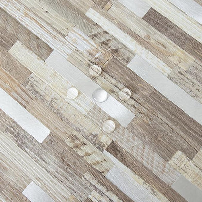 AULIGET 20 Sheets Peel and Stick Backsplash, Beige Wood Look PVC Mixed Metal Stick on Backsplash Tiles for Kitchen