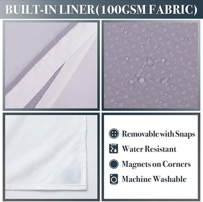 N&Y HOME Waffle Weave Shower Curtain with Snap-in Fabric Liner & 12 Metal Hooks Set - Hotel Style, Waterproof & Washable, Heavyweight Fabric & Mesh Top Window - 71x72, Lavender