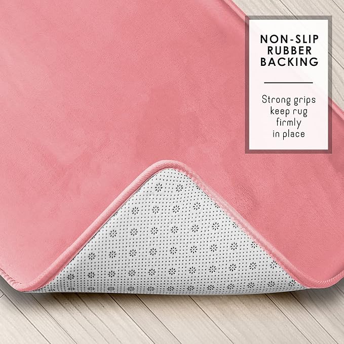 Clara Clark 3 Piece Bathroom Rugs Bath Mat Set, Velvet Memory Foam Bath Mats for Bathroom - Non-Slip, PVC Backing Bath Rugs, Washable - Dries Quickly, Pink
