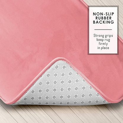 Clara Clark 3 Piece Bathroom Rugs Bath Mat Set, Velvet Memory Foam Bath Mats for Bathroom - Non-Slip, PVC Backing Bath Rugs, Washable - Dries Quickly, Pink