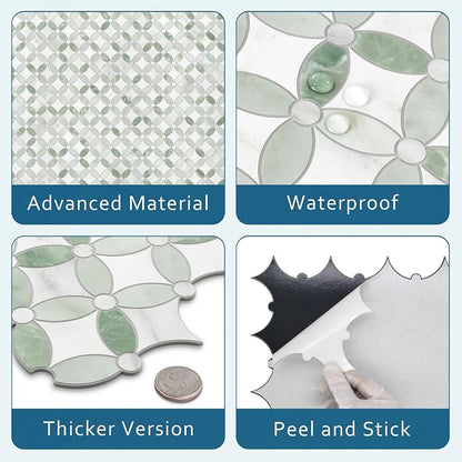 10-Sheet Peel and Stick Backsplash Coin Waterjet Tile, 11.2" x 11.2" Green Marble Looks Self Adhesive Wall Tile Stick on Backsplash for Kitchen, Bathroom, Fireplace, Shower
