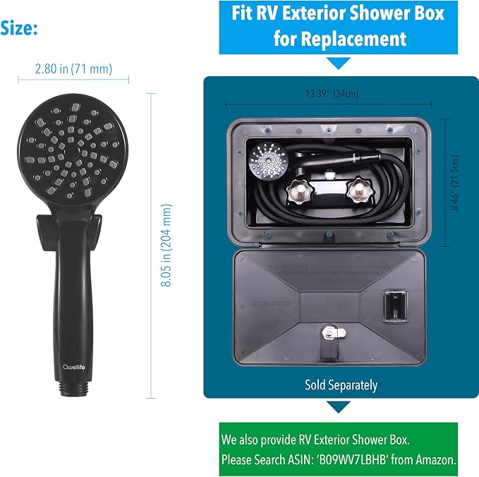 RV Shower Head with Hose and On Off Switch (Trickle), Water Saving High Pressure Shower Head with Hose Guide Ring, Shower Holder for RV, Camper, Van, Travel Trailer, Motorhome, Boat, Black