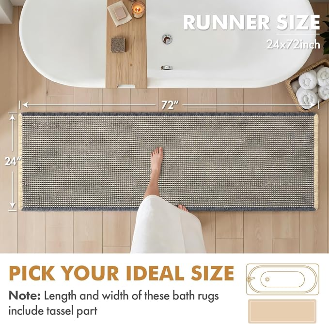 MIULEE Set of 2 Waffle Bathroom Runner Rugs Dark Grey&Yellow 2'x6'(24"x72") | Non Slip, Super Absorbent, Washable, Ultra Soft, Boho Bath Mats for Bathroom Hallway Bedroom Laundry Room Kitchen