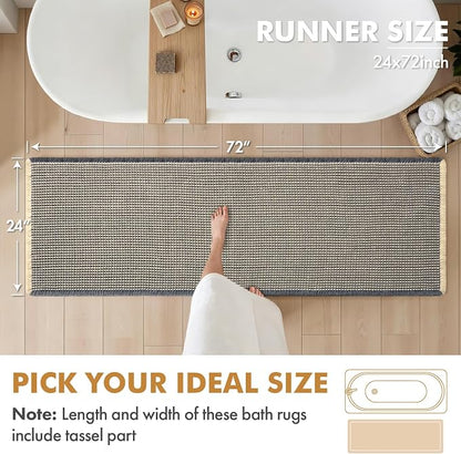 MIULEE Set of 2 Waffle Bathroom Runner Rugs Dark Grey&Yellow 2'x6'(24"x72") | Non Slip, Super Absorbent, Washable, Ultra Soft, Boho Bath Mats for Bathroom Hallway Bedroom Laundry Room Kitchen