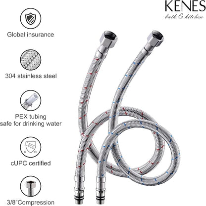 KENES 2 Handle Widespread Bathroom Faucets Brushed Nickel, Bathroom Sink Faucet 3 Hole Vanity Faucet with Lead-Free Supply Hose, KE-9050
