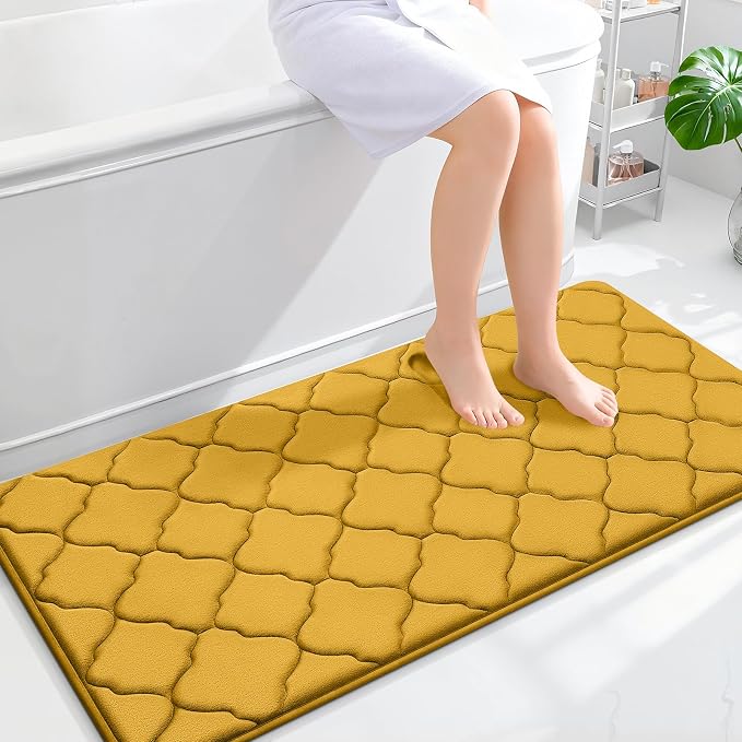 OLANLY Memory Foam Bath Mat Rug 47x24, Ultra Soft and Absorbent Bathroom Rugs, Non-Slip, Comfortable, Machine Washable Bath Carpet for Bathroom Floor, Tub, Shower and Home Decor Accessories, Yellow