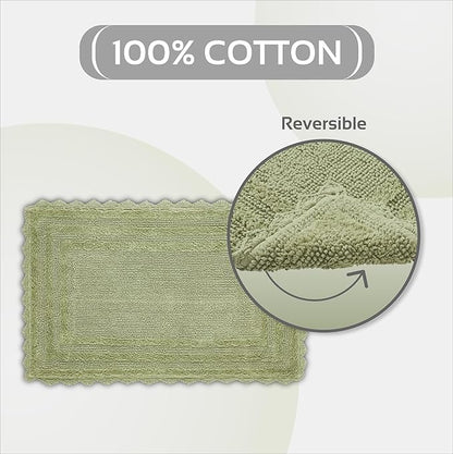 Better Trends Lilly Crochet 24x40 Reversible Bath Rugs and Bath mats for Bathroom, Luxurious 100% Cotton Bath Rug & Water Absorbent Bathroom Mat - Sage Green Bath Matt