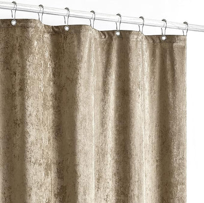 Fredsure Distressed Velvet Shower Curtain Set, 13 Pieces Khaki Including 1 Piece 72"x72" Shower Curtain and 12 Pieces Silver Hooks