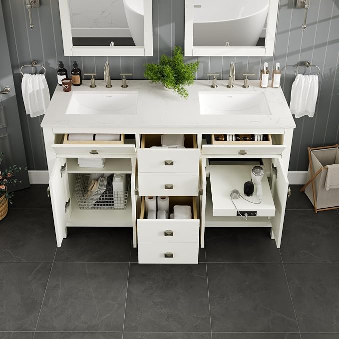 Artemis 72 in. White Double Sink Bath Vanity with Engineered Top and Undermount Porcelain Sinks