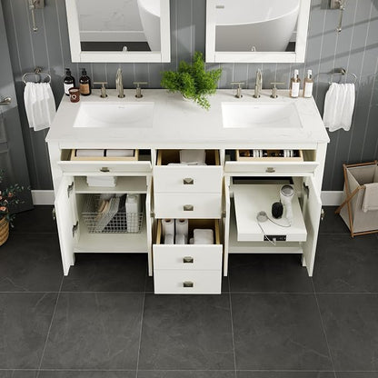 Artemis 72 in. White Double Sink Bath Vanity with Engineered Top and Undermount Porcelain Sinks
