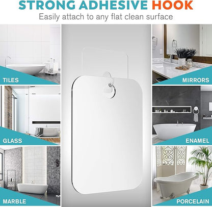 HONEYBULL Fogless Shower Mirror for Shaving – Anti-Fog Acrylic Mirror with Razor Holder, No-Drill Wall Mount, Flat Design for Steam Showers, Small 4x6in