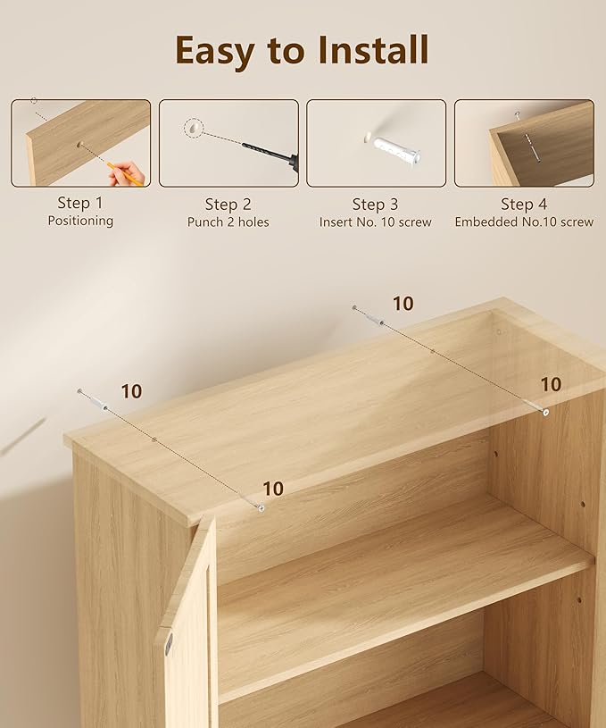27.6" H Bathroom Wall Cabinet, Modern Medicine Cabinet with Adjustable Shelf & 2 Rattan Doors, Large Over The Toilet Storage Cabinet for Kitchen, Laundry, Living Room, Natural Oak