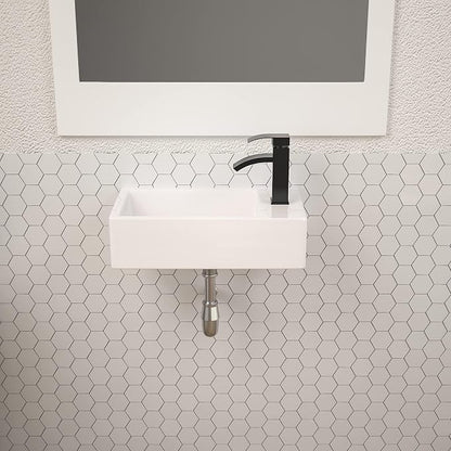 Dcolora 18x10 Inch Floating Vessel Sink, Small Wall Mounted Right Hand Bathroom Sink, White Ceramic Porcelain Rectangle Basin for Bathroom