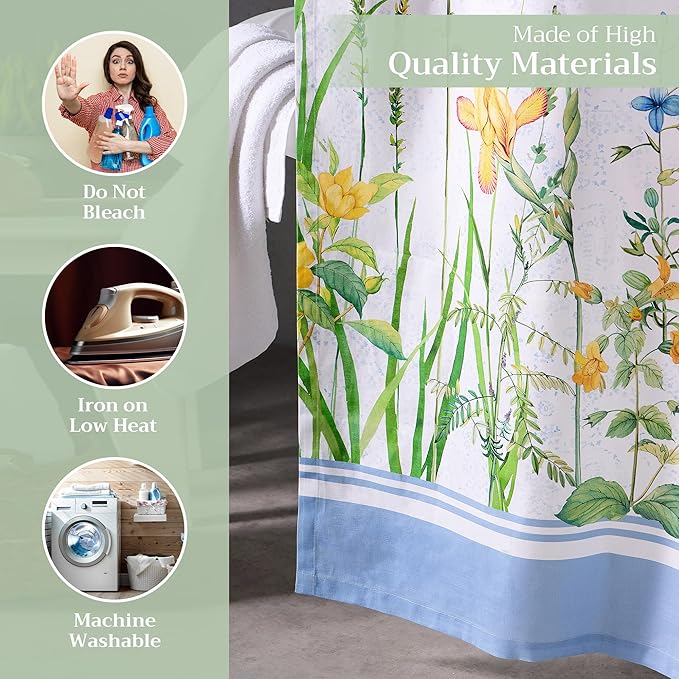 Maison d' Hermine Shower Curtain 100% Cotton One Panel 70"x72" Washable Fabric Shower Curtains for Bathroom, Easy Hanging with 12 Button Holes - Home Hotel Spa Easter Gifts (Fleurs De Mai)