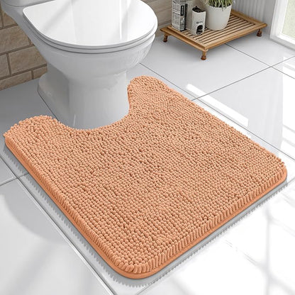 OLANLY Toilet Rugs U-Shaped 20x20, Soft Absorbent Chenille Contour Rugs | Peach, Quick-Drying Rubber Backing, Machine Washable Non-Slip Shaggy Bathroom Mat for Toilet, Home Decor Accessories