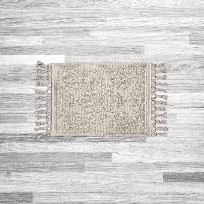 Jean Pierre - Ricardo Bath Mat, Woven Fringe Bathroom Rugs, 100% Cotton, Premium Bathroom Decor - Measures 17" x 31" - Light Gray