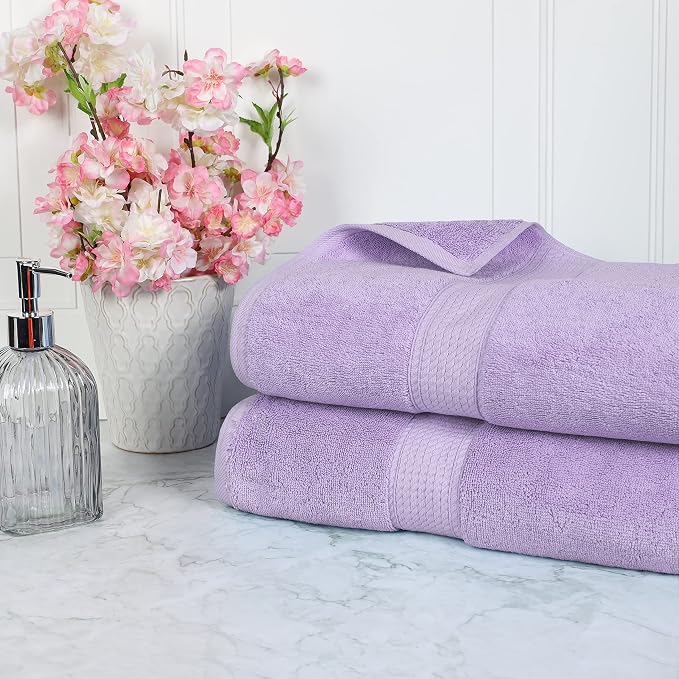 SUPERIOR Egyptian Cotton Pile Heavyweight Bath Sheet, 2 Piece Set, Purple | Highly Absorbent, Ultra Soft Luxury 800 GSM Towel Set for Bathroom, Shower, Hotel Essentials Oversize Plush Madeline Towels