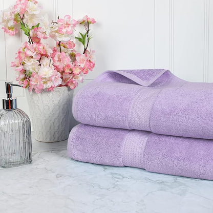 SUPERIOR Egyptian Cotton Pile Heavyweight Bath Sheet, 2 Piece Set, Purple | Highly Absorbent, Ultra Soft Luxury 800 GSM Towel Set for Bathroom, Shower, Hotel Essentials Oversize Plush Madeline Towels