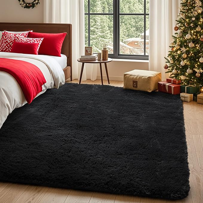 Ophanie Black Area Rug 5x7 Rugs for Living Room, Fluffy Furry Shaggy Fuzzy Rug, Carpets for Bedroom Shag Plush Soft Large, Kids Home Decor Aesthetic with Over 99 pcs Pile fibers