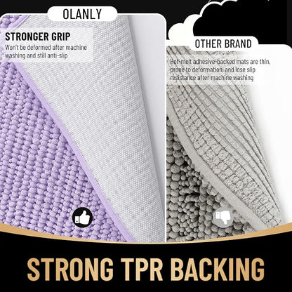 OLANLY Thick Chenille Small Bathroom Rugs Mats 24x16, Lavender | Soft Absorbent Bath Rugs, Rubber Backing, Machine Wash Dry, Bath Mats for Bathroom, Tub and Shower, Home Decor Accessories