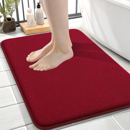 OLANLY Thick Memory Foam Small Bathroom Rug 24x16, Absorbent Bath Mat, Red | Soft Quick Dry Bath Rugs, Non-Slip Carpet, Machine Washable Mat for Bathroom Floor, Tub and Shower, Home Decor Accessories