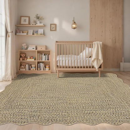 Imitation Braided Collection-Print 10x13 Area Rug for Living Room Large Washable Rug Non-Slip Non-Shedding Stain Resistant Thin Foldable Floor Cover Carpet for Bedroom Dining Room Classroom