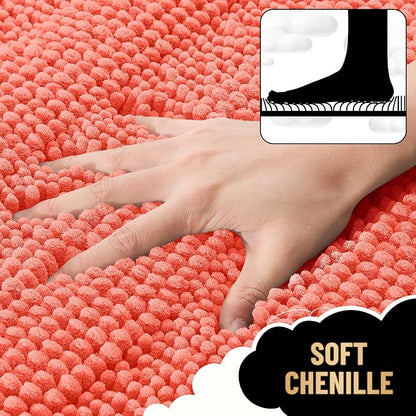 OLANLY Thick Small Bathroom Rugs 24x16, Soft Chenille Bath Rugs, Coral | Rubber Backing, Machine Wash, Extra Absorbent Striped Bath Mats for Bathroom Floor, Tub and Shower, Home Decor Accessories