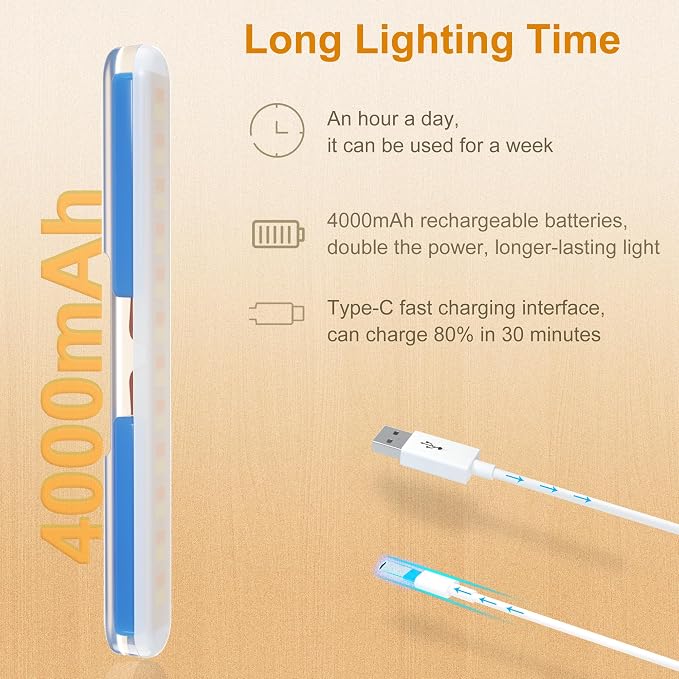 Benreom 2 Pack Rechargeable Vanity Lights for Mirror, Light Wood | 4000mAh Battery, Touch Dimming, 3 Color Modes and 360° Adjustable Magnetic Design for Makeup Mirrors and Bathrooms