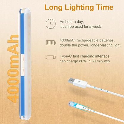 2 Pack Vanity Lights for Mirror with 4000mAh Rechargeable Battery, Touch Control Dimmable Makeup Light with 3 Color Modes, Magnetic 360° Adjustable LED Bathroom Mirror Light, Light Wood