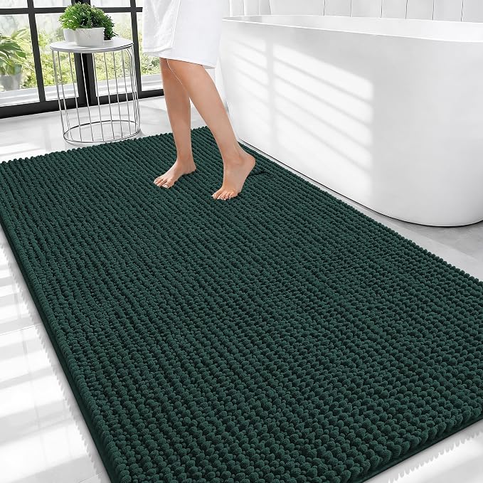 OLANLY Thick Chenille Large Bathroom Rugs Mats 44x32, Blackish Green | Soft Absorbent Bath Rugs, Rubber Backing, Machine Wash Dry, Bath Mats for Bathroom, Tub and Shower, Home Decor Accessories