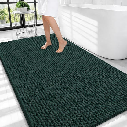 OLANLY Thick Chenille Large Bathroom Rugs Mats 44x32, Blackish Green | Soft Absorbent Bath Rugs, Rubber Backing, Machine Wash Dry, Bath Mats for Bathroom, Tub and Shower, Home Decor Accessories