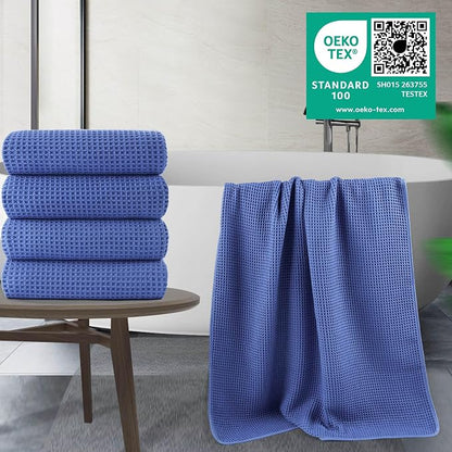 POLYTE 430 GSM Poly Blend Microfiber Quick Dry Waffle Bath Towel, 30x60 in | 4 Pack, Oversize, Lint Free, Body Towel