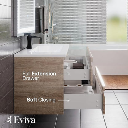 Eviva Joy 36 in. Maple Wall MountSingle Sink Bath Vanity with Porcelain Top and Integrated Sink