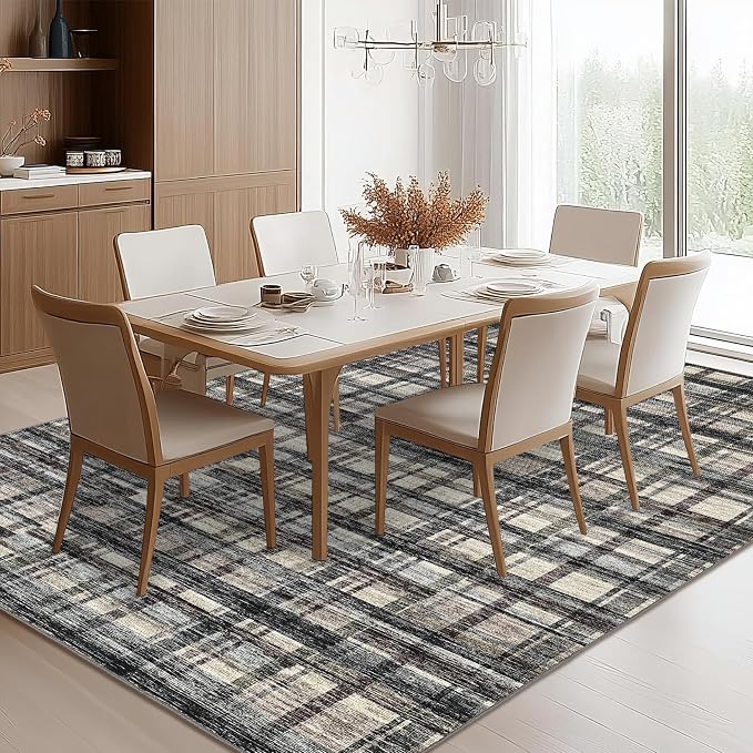 Washable Rugs 10x13 Rug for Living Room Modern Rustic Non Slip Large Area Rug Soft Non Shedding Throw Rugs Stain Resistant Carpet for Bedroom Office Dining Room Green/Brown 10'x13'