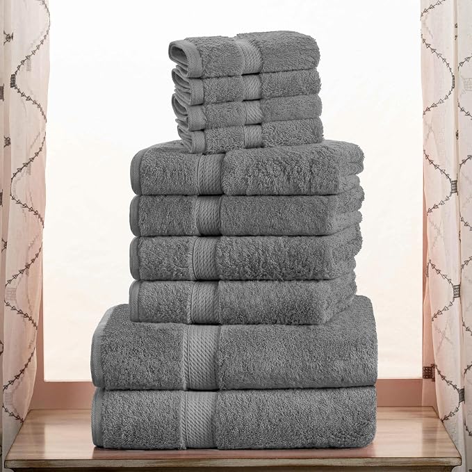 Superior Egyptian Cotton Ultra Plush & Absorbent, 10 Piece Set, Charcoal | Quick Dry, Soft Luxury Towel Set, Bath Essentials, Guest Bath, Spa, 2 Bath, 4 Hand, 4 Face Towels, Madeline Towels