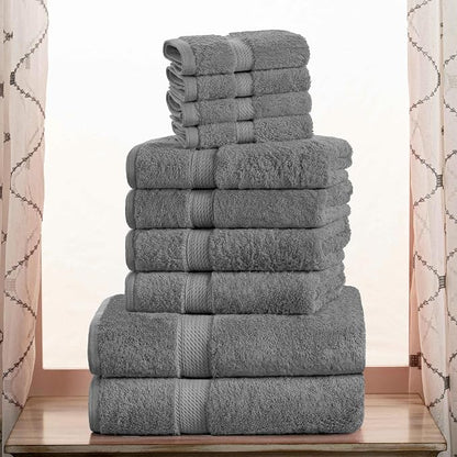 Superior Egyptian Cotton Ultra Plush & Absorbent, 10 Piece Set, Charcoal | Quick Dry, Soft Luxury Towel Set, Bath Essentials, Guest Bath, Spa, 2 Bath, 4 Hand, 4 Face Towels, Madeline Towels