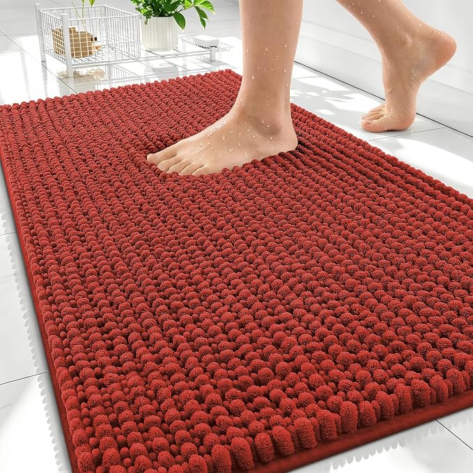 OLANLY Thick Chenille Absorbent Bathroom Rugs Mat 30x20, Rustic Terracotta | Soft Bath Rugs, Rubber Backing, Machine Wash Dry, Bath Mats for Bathroom, Tub and Shower, Home Decor Accessories