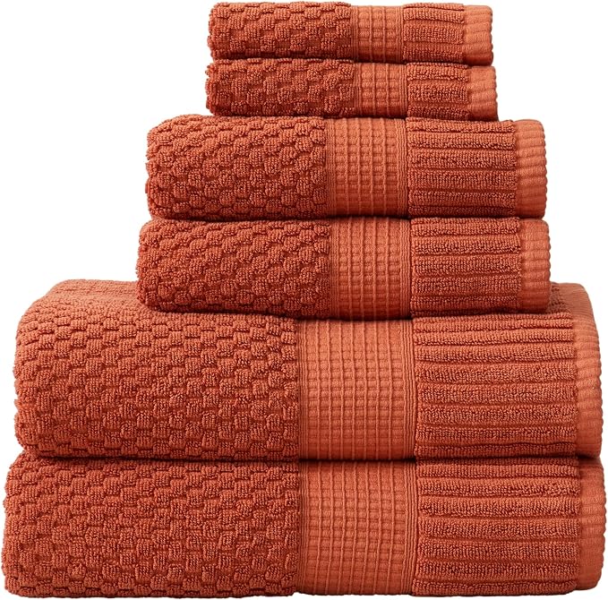 100% Cotton 6 Piece Bath Towel Set | Clay Towels | Oeko‑TEX Standard 100 | Soft & Absorbent, Quick‑Dry | Trinity Collection - Baked Clay