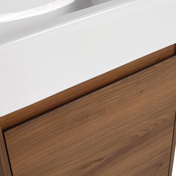 18-Inch Small Bathroom Vanity with Sink Mid-Century Bathroom Vanities with Top Basin Floor Wood Bathroom Sink Cabinet with Soft-Close Doors & Adjustable Storage Shelves(Walnut)