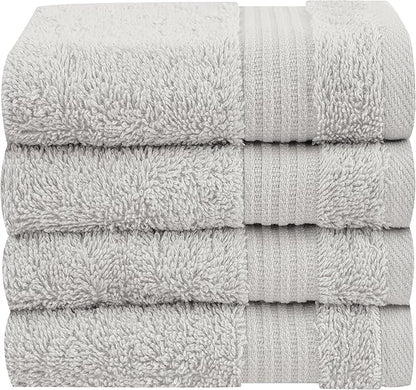 Cotton Paradise 100% Cotton Turkish Washcloth Set for Bathroom, 4 Piece Soft Absorbent Small Towels Wash Rags, Silver Grey
