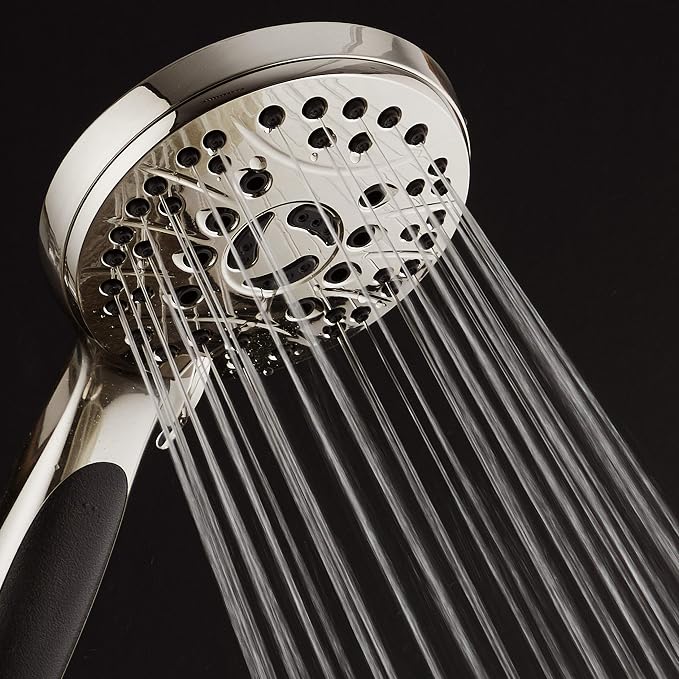 High Pressure 6-setting Luxury Handheld Shower Head – 6 Foot Stainless Steel Hose – Anti Clog Jets – Anti Slip Grip – All Brushed Nickel Finish – Top US Brand – Includes Extra Wall Bracket