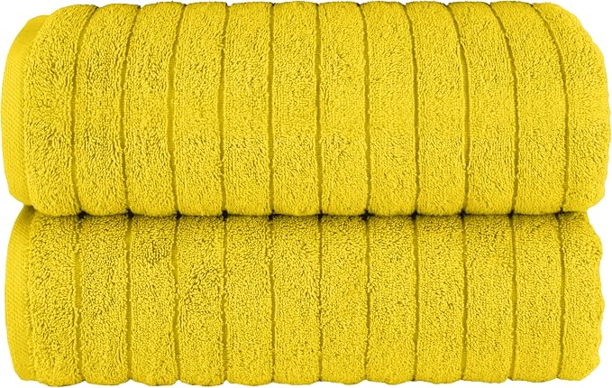 Elegant Comfort 100% Turkish Cotton Corduroy Ribbed Luxury Soft 2 Pack Bath Towels 27 x 54 Inch - Ultra Plush, Absorbent, Quick Dry, Hotel Spa Quality Towels for Bathroom Essentials, Yellow